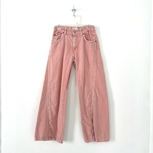 Zara Kids Pink Peach Wide-Leg Barrel Jeans